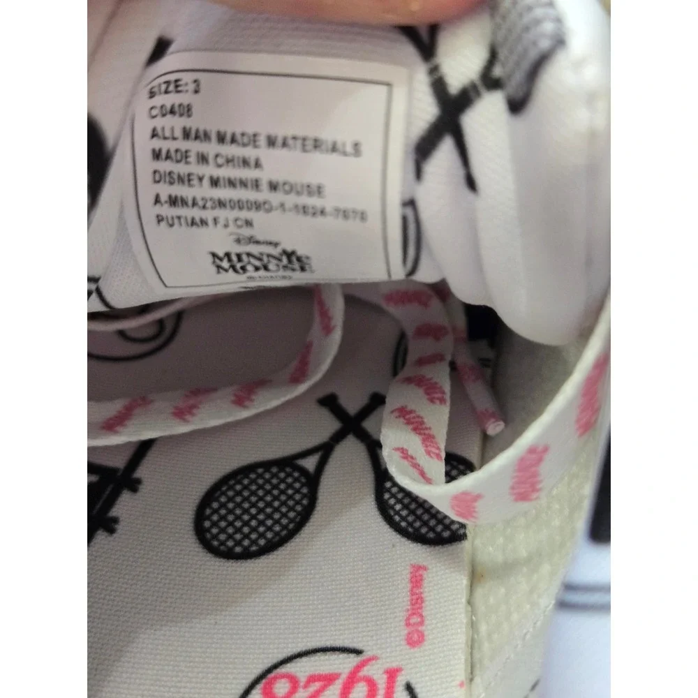 Disney Minnie Mouse Tennis Sneakers White Pink Glitter Girls Size 3 Low Top